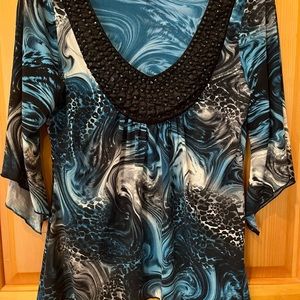 Dress barn career blue date night embellished blouse top